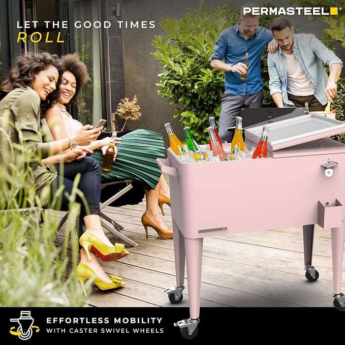 Permasteel 80 Quart Party Cooler, Rolling Ice Chest - Image 2
