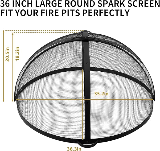 Outdoor Fire Pit Spark Screen Cover Accessory, 36In Patio Round Easy-Opening - Image 4