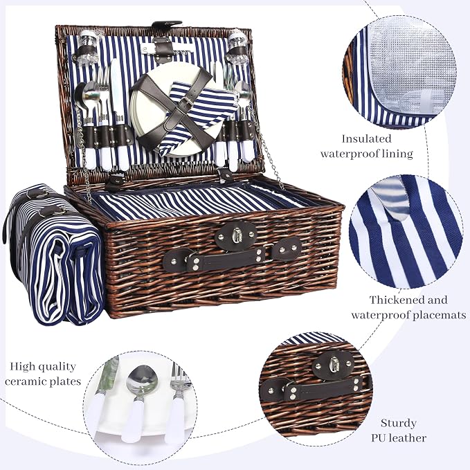 Neti Neti Wicker Picnic Basket for 4 - Image 5