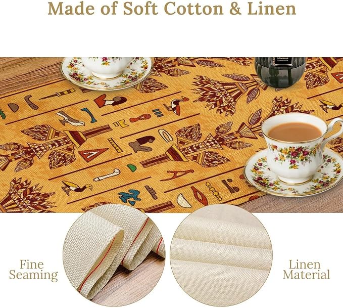 Egyptian Table Runner, Rustic Egypt Mythology Pharaohs African Hieroglyphs Old - Image 4