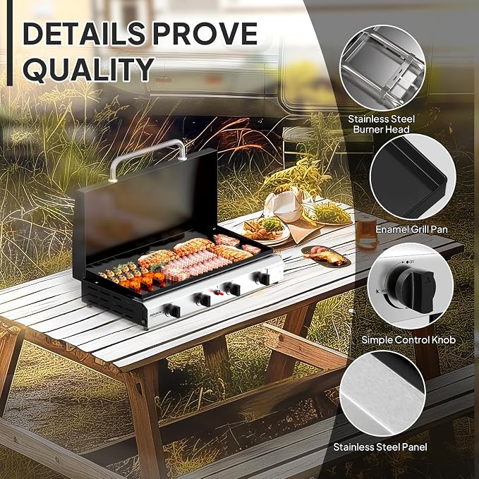 ROVSUN 4 Burner Portable Propane Griddle - Image 5