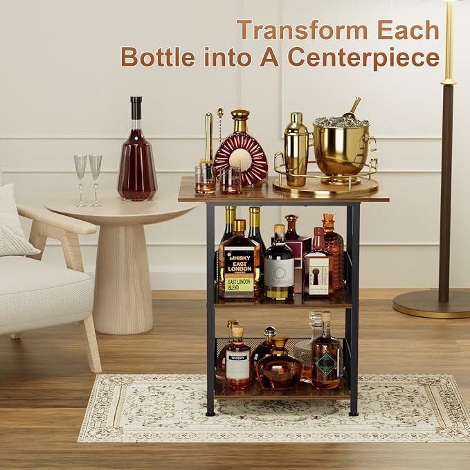 Bar Cart, 3-Tier Bar Cabinets Mini Bar Serving Cart Drink Cart Wine Table - Image 5