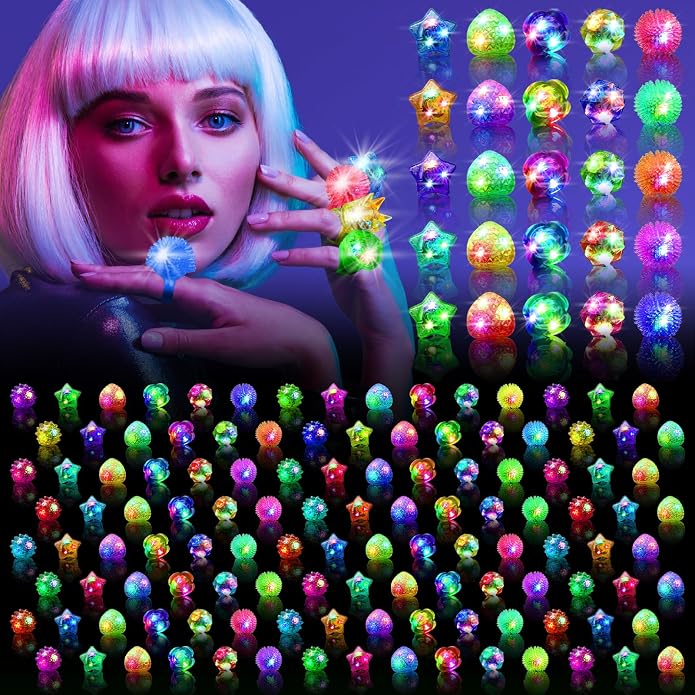 Valentines Day 200 Pcs Light Up Rings, New Year Glow In The Dark Party Supplies by OLUPPGlowinTheDarkPartySupplies