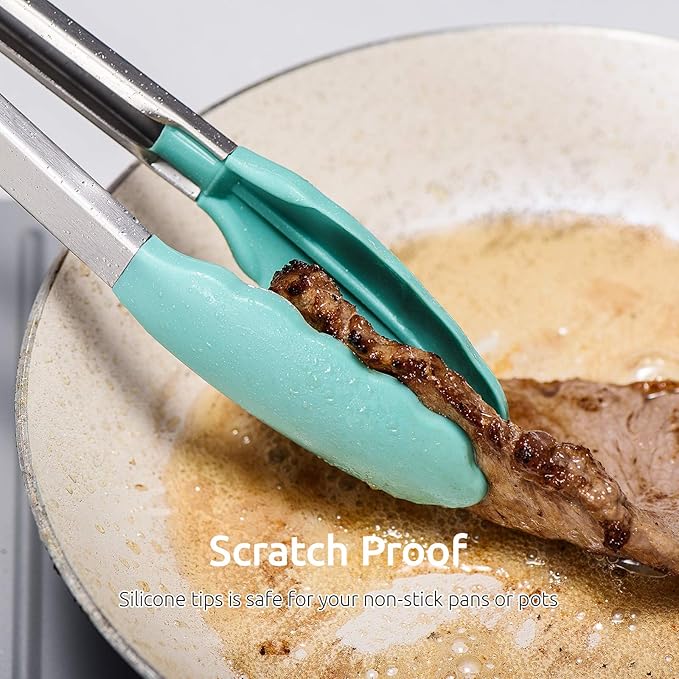 Tongs with 7, 9 and 12 Inch Lengths, Silicone Tips, Aqua Sky