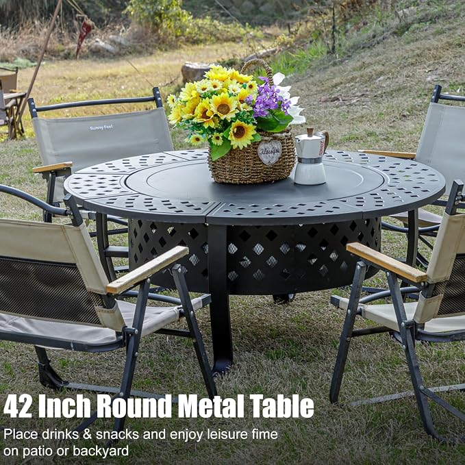 42 Inch Fire Pit with 2 BBQ Grills, Wood Burning Fire Pits - Image 5