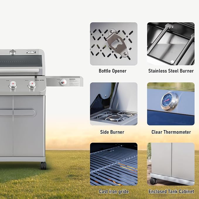 Monument Grills Outdoor Barbecue Stainless Steel 3 Burner Propane Gas Grill - Image 6