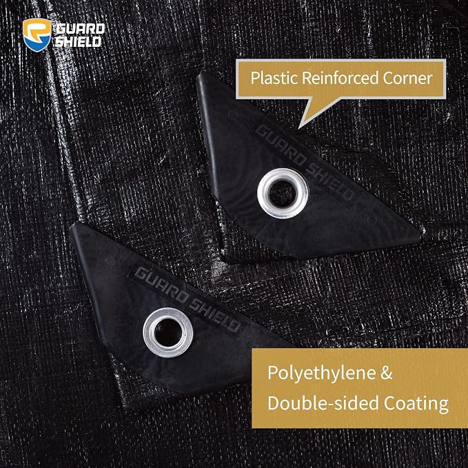 GUARD SHIELD Tarps Heavy Duty Waterproof 16x20 Feet Black Poly Tarp Cover - Image 2