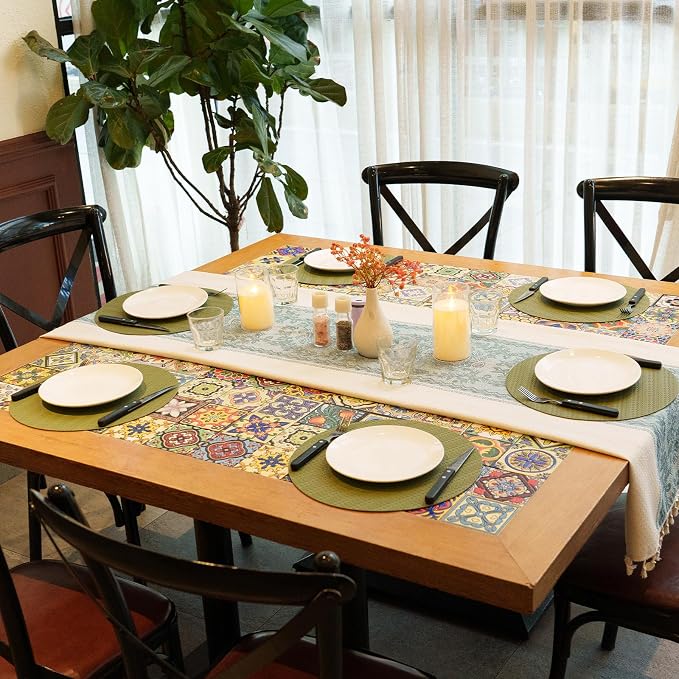 Round Faux Leather Placemats Set of 4 – 13 Inch Vinyl Table Mats, Heat Resistant - Image 2