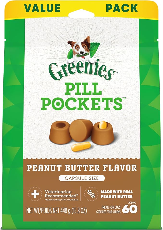 Greenies Pill Pockets for Dogs, Large Size Soft Dog Treats, Peanut Butter Flavor by GREENIES