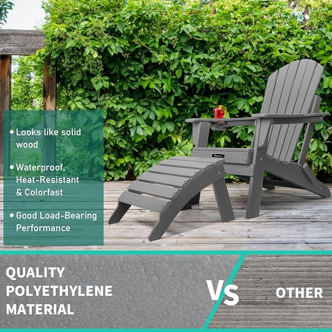 FUNBERRY Folding Adirondack Ottoman Set of 2, HDPE All Weather Outdoor Foot Rest - Image 8