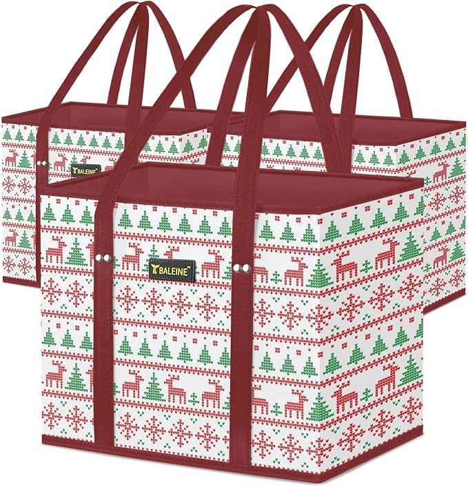 BALEINE 3Pk Reusable Grocery Bags, Foldable Shopping Bags by BALEINE