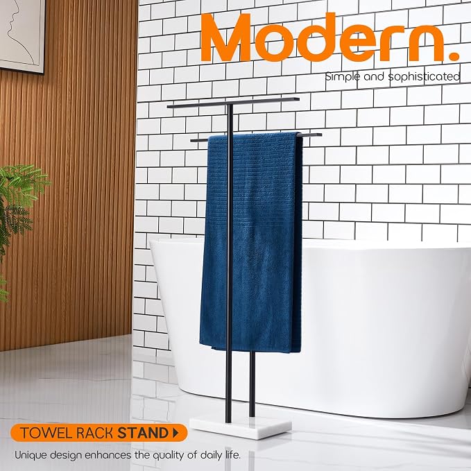 Free Standing Towel Racks Matte Black 2-Tier Towel Holder - Image 4