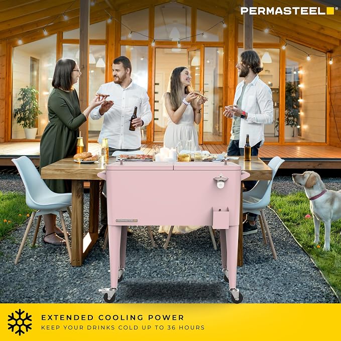 Permasteel 80 Quart Party Cooler, Rolling Ice Chest - Image 4