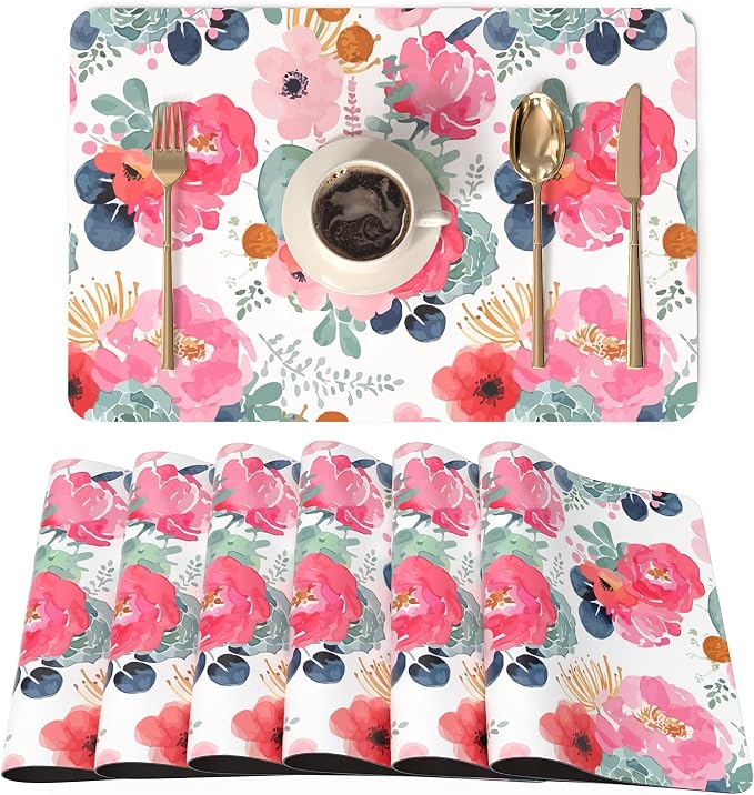 QIYI Placemats Set of 6, 12x18 Inch Faux Leather Place Mats by QIYI