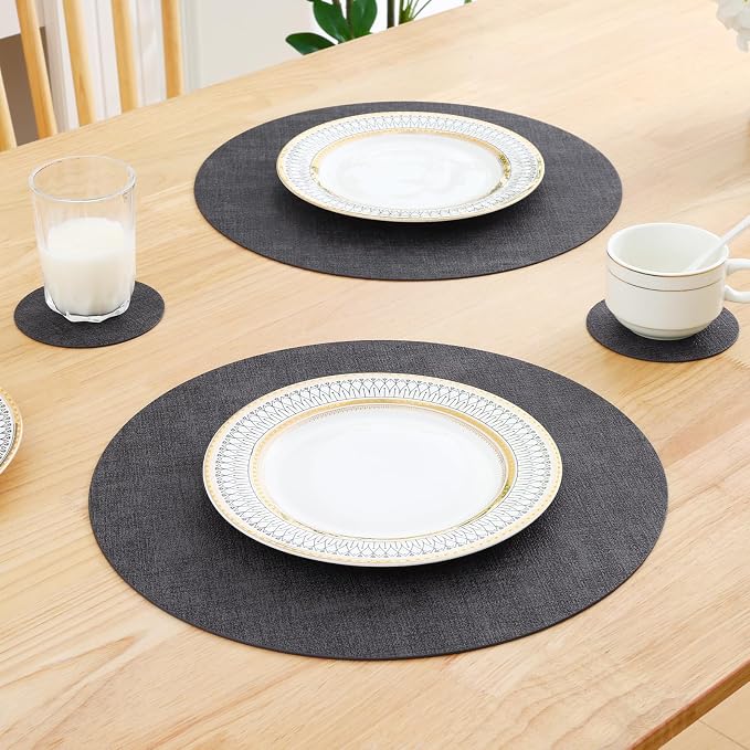 Homaxy Round Faux Leather Placemats and Coasters, Washable Dual-Side Table Mats - Image 7