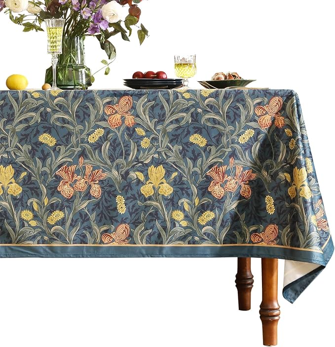 patdrea Designer Vintage Dark Blue Linen Rectangle Tablecloth, French Rustic by Welcometopatdrea