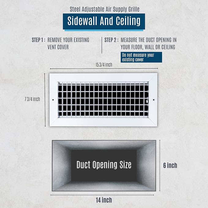 Fits 14x6 Duct Opening Steel Adjustable Air Supply Grille by Handua | Register - Image 2