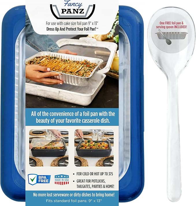 Fancy Panz - Denim Blue 9x13x2" Aluminum Foil Pan Carrier - Elevated Food by FancyPanz