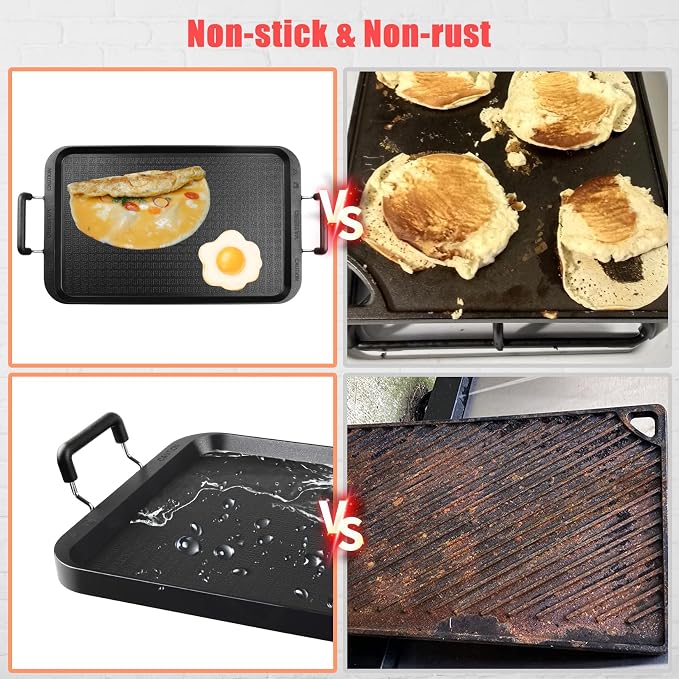 Vayepro Stove Top Flat Griddle, 17 Inch 2 Burner Griddle Pan - Image 4