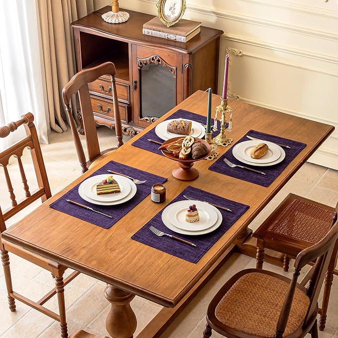 KXN Placemats Set of 8, Dual-Layer Thickened Faux Linen Table Mats, Heat - Image 7