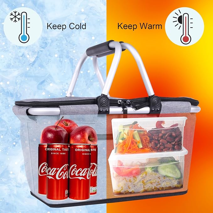 Picnic Basket, SIYUAN Collapsible Shopping Basket Insulated - Image 5