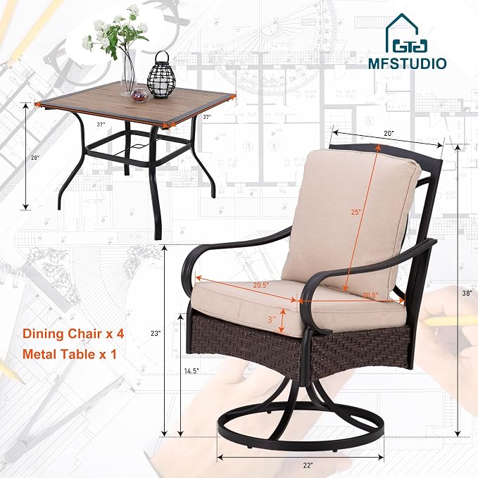MFSTUDIO 5 Pieces Patio Dining Table - Image 9