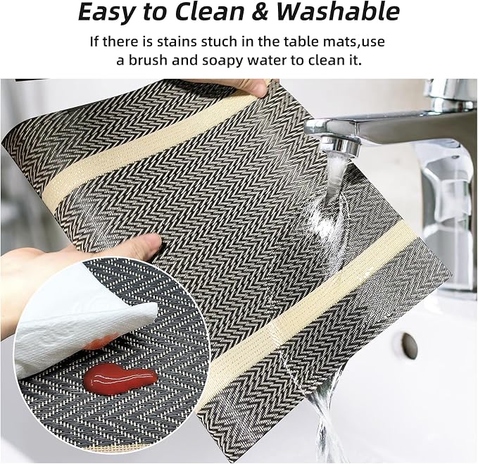 Modern Placemats Set of 8-Durable PVC Table placemats, Vinyl Woven Place Mats - Image 3