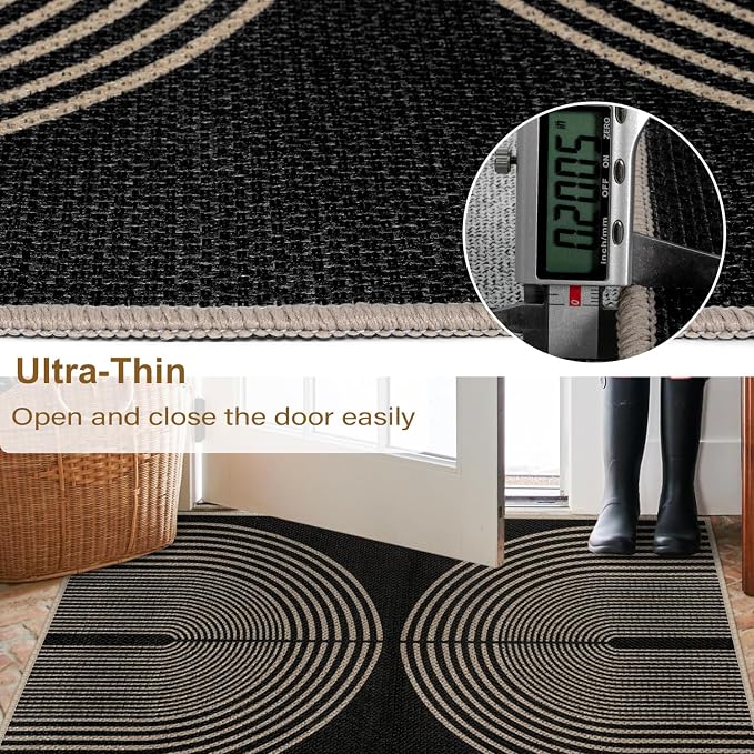 Easy Jute Rainbow Runner Rug, 2.6x8 Black Washable Rugs Runner - Image 4