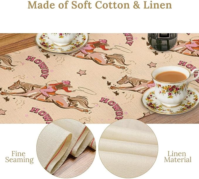 Western Cowboy Table Runner, Vintage Country Cowboy Horse Desert Print Table - Image 4