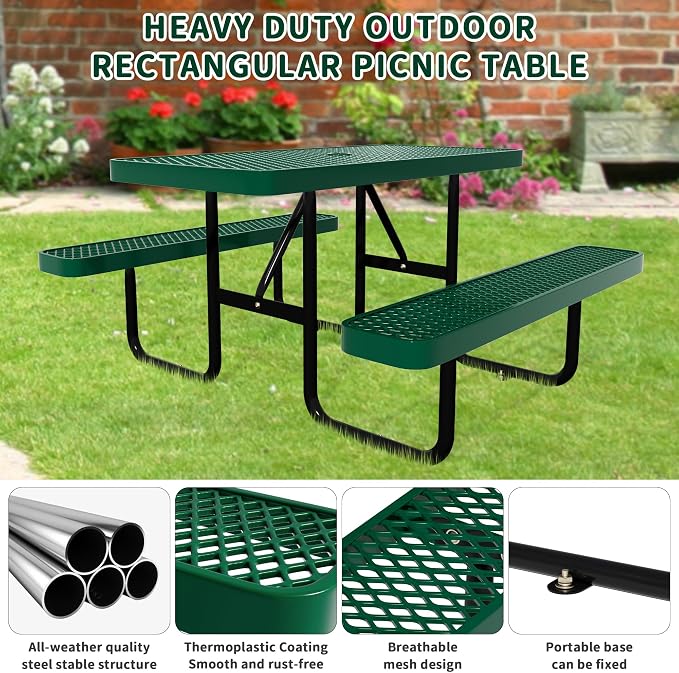 4FT Picnic Tables for Outdoors, Rectangular Commercial Metal Picnic Table Bench - Image 4