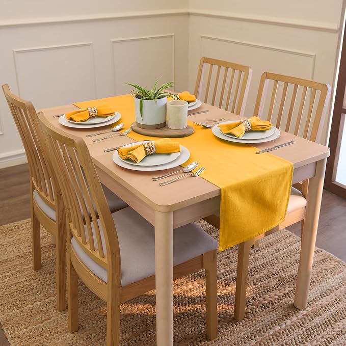 Encasa XO Table Runner 13"x59" Long | Cotton Canvas Fabric | Mango Solid Color - Image 2