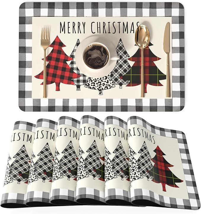 QIYI Christmas Placemats Set of 6, 12x18 Inch PU Leather Place Mats by QIYI