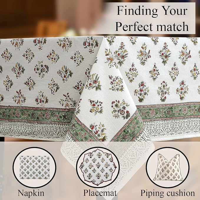 CPC Tablecloth 100% Cotton 70x118 Inch Indian Block Print Rectangle Table Cover - Image 8