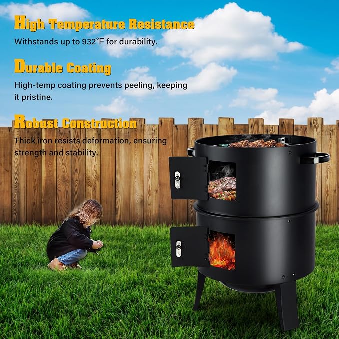 TCFUNDY 32" Vertical Charcoal Smoker Grill, Heavy-Duty BBQ Grill - Image 4