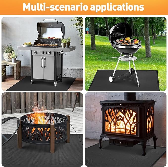 Grill Pad Floor Mat 48 x 65 Inch Fiberglass with Silicone Coating