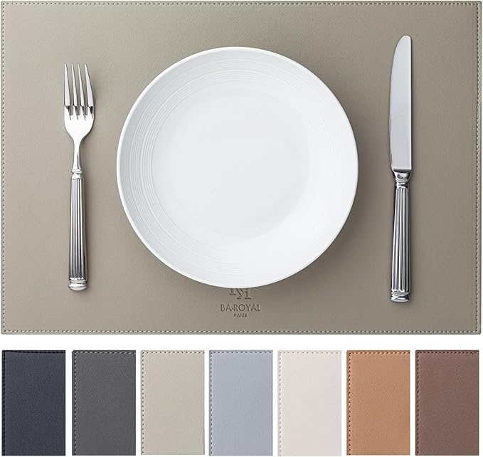 Faux Leather Placemats Set of 6 Vinyl Washable Wipeable Table Mats by BAROYAL