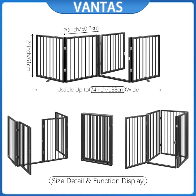 Vantas Folding No-Assembly Metal Pet Gate 80" Wide, Freestanding Accordion - Image 7