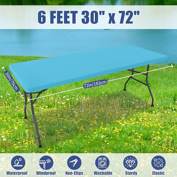 Spandex 6 Foot Rectangle Table Cloth 6 Pack, Elastic Fitted Tablecloths - Image 8