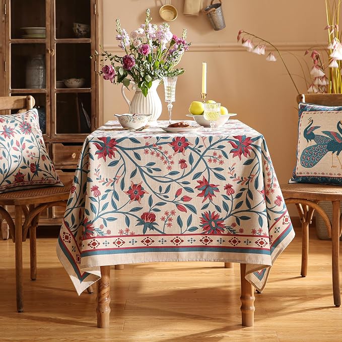 Designer Linen Rectangle Tablecloth, Vintage William Morris Wrinkle Free Floral - Image 3