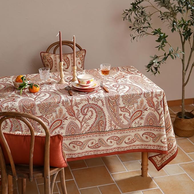 ISAENNE Designer French Red Tablecloth Rectangular, Fall Linen Table Cloth - Image 3