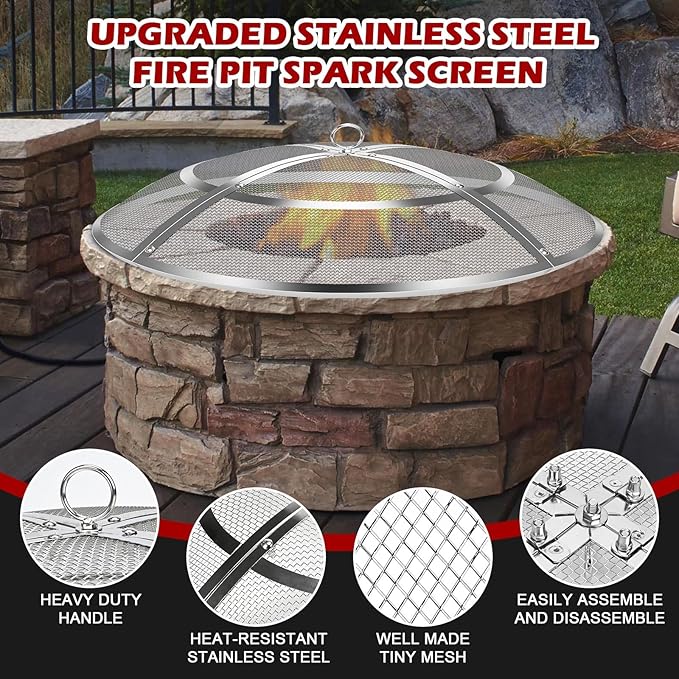 Fire Pit Spark Screen, 40 Inch Fire Pit Screen Cover Stainless Steel Outdoor - Image 3