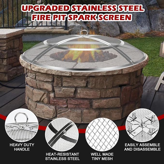Fire Pit Spark Screen, 36 Inch Fire Pit Screen Cover Stainless Steel Outdoor - Image 3