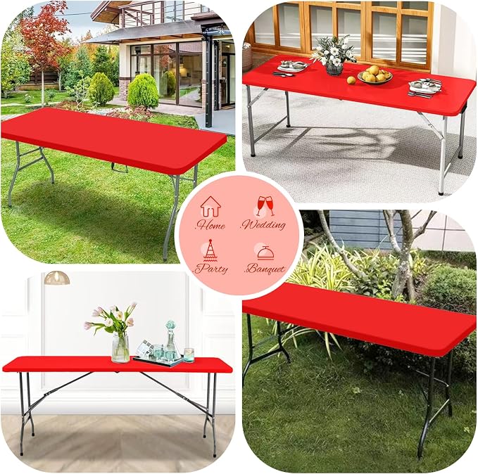 6 Pack Stretch Fabric Table Top Cap Cover, Washable Elastic Universal Rectangle - Image 7
