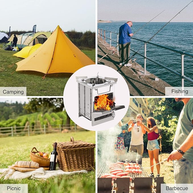 REDCAMP Wood Burning Folding Camp Stove Stainless Steel Grill and Pot Stand - Image 9