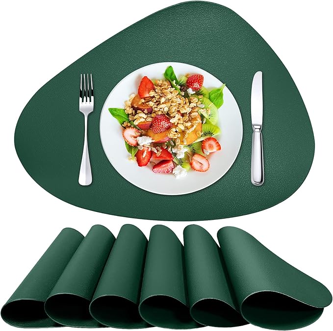 Herda Table Placemats Green Faux Leather Placemats Set of 6 Wipeable Washable by Betterqualitybetterlife