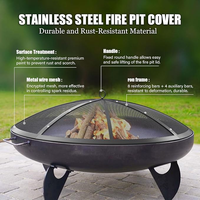 Fire Pit Spark Screen, 24Inch Fire Pit Lid Outdoor - Image 3