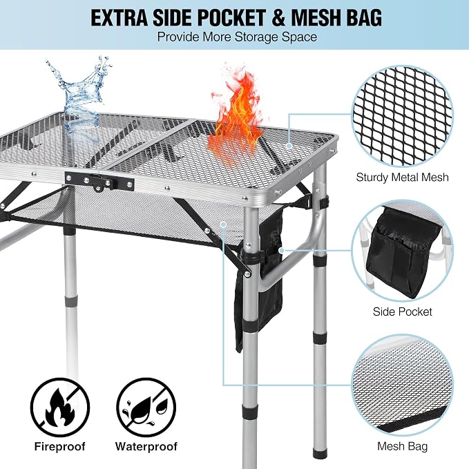 RedSwing Folding Grill Table, Lightweight Height Adjustable Aluminum Table - Image 5