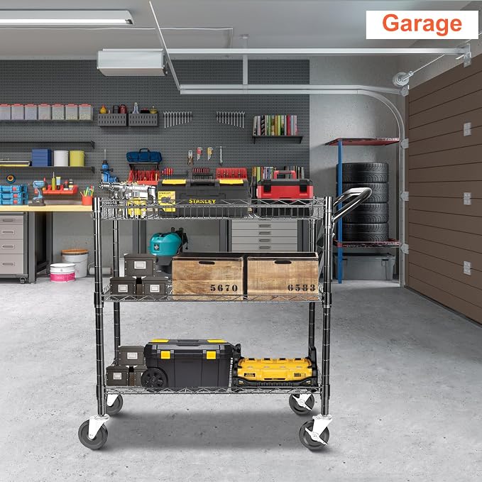 Heavy Duty Utility Cart, 990Lbs Capacity 3 Tier Rolling Carts - Image 2