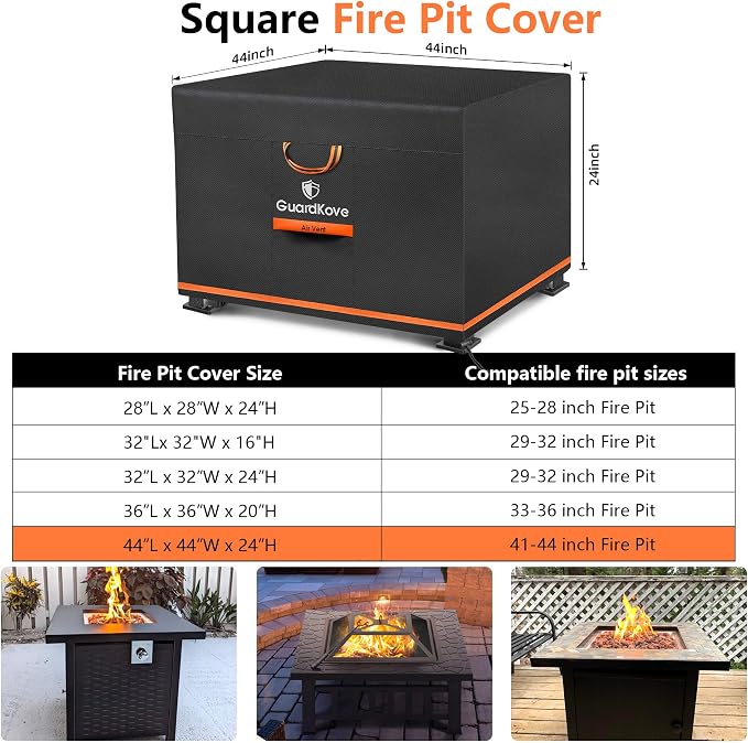44” Fire Pit Cover Square for 41”- 44” Fire Pit/Table, Waterproof Tear & Fade - Image 2
