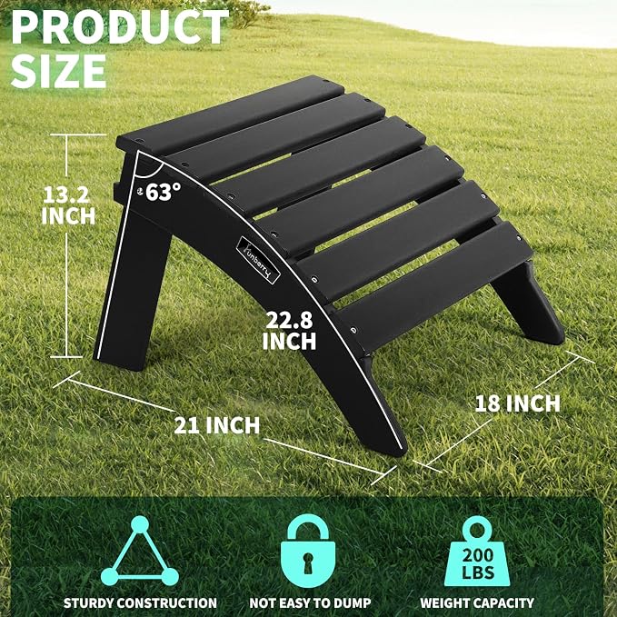 FUNBERRY Folding Adirondack Ottoman Set of 2, HDPE All Weather Outdoor Foot Rest - Image 4